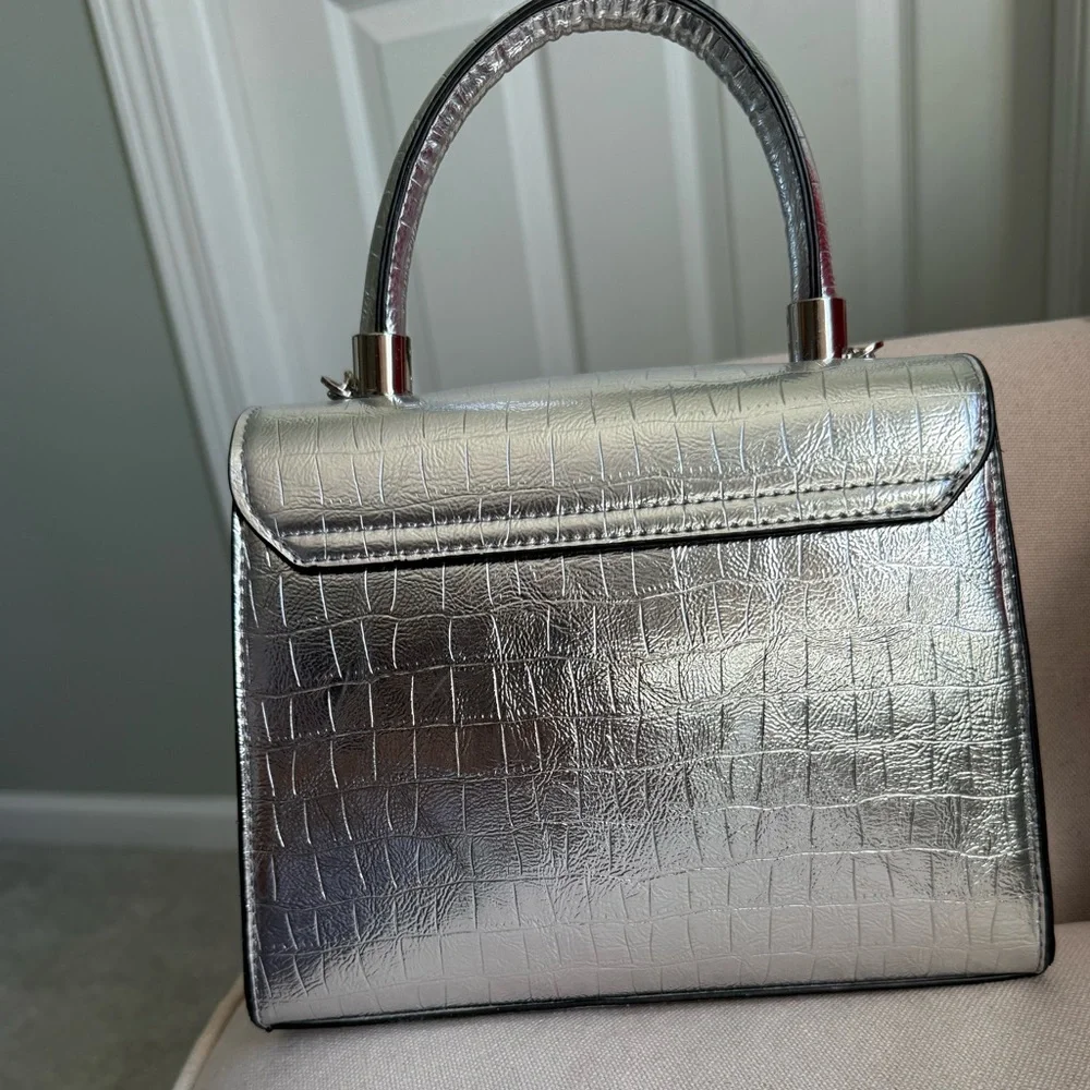 ALDO Silver Croc-Embossed Chain Handle Bag